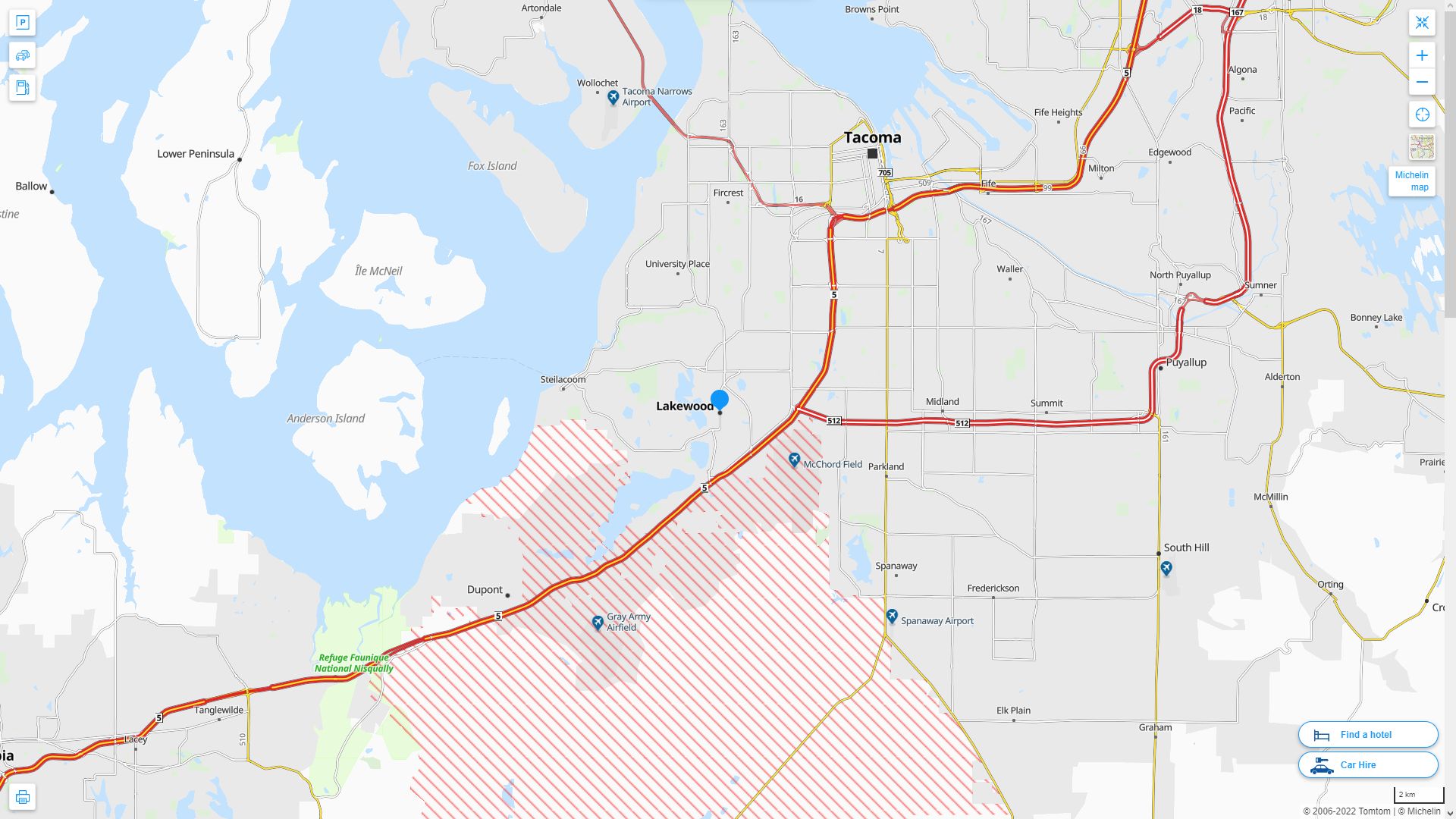 Lakewood Washington Highway and Road Map